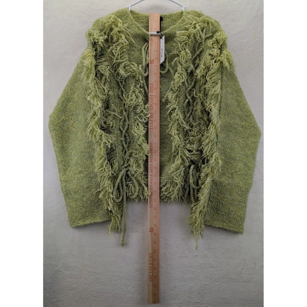 Nasty Gal Olive Green Textured Fringe V-Neck Sweater - Picture 3 of 13